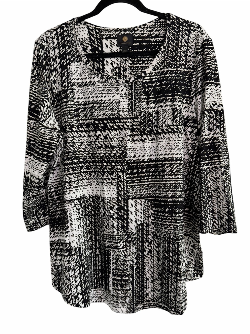 JM Collection Women’s Large Black White Gold Shimmer Abstract Knit Top